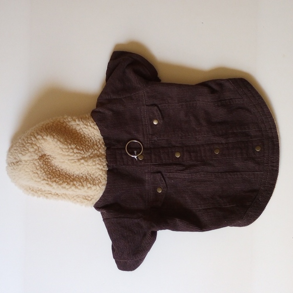 Corduroy and Fleece hooded dog coat